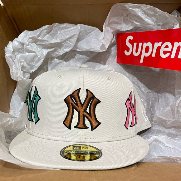 NWT Supreme New York Yankees Kanji New Era Fitted Cap Tan color - Picture 4 of 9